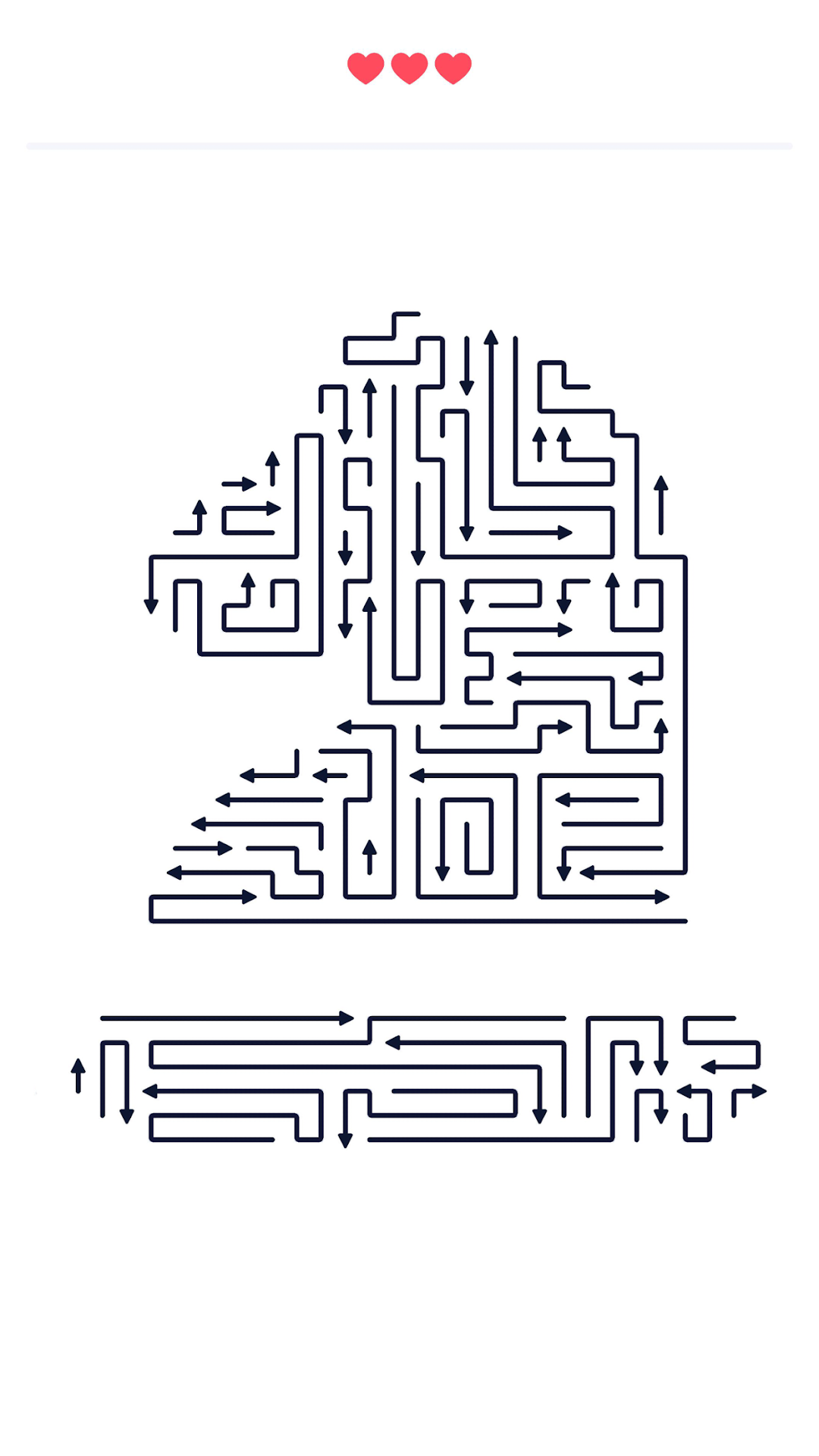 Arrows - Puzzle Escapeのプレイ画面|矢印が複雑に絡み合った盤面をなぞる場面