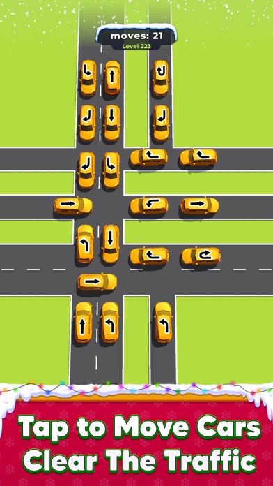 Traffic Escape!のプレイ画面|交差点の渋滞した車をタップで動かす場面
