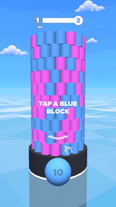 Tower Colorのプレイ画面｜ボールと同じ色のブロックを狙ってタワーを崩す場面
