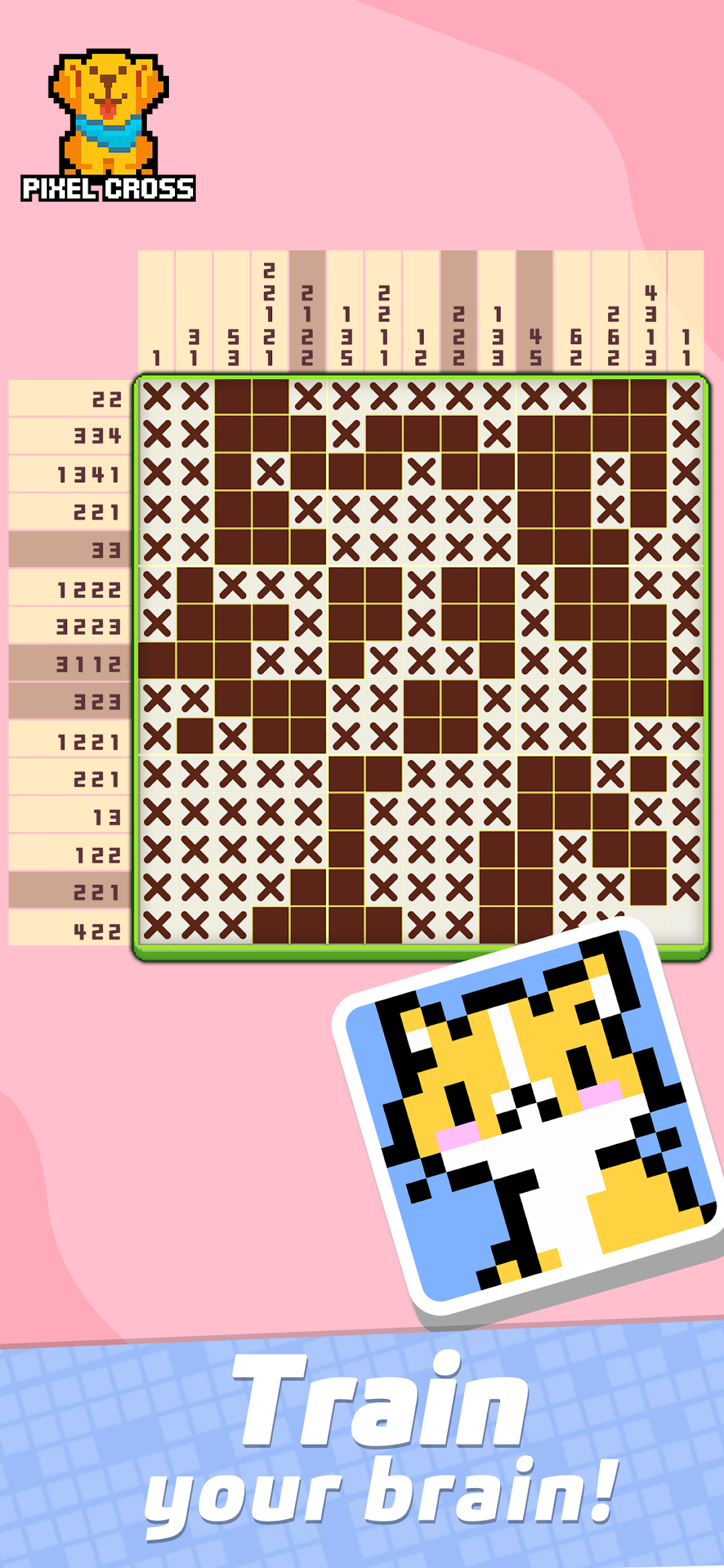 Pixel Crossのパズル画面｜数字を頼りにマスを塗るロジックパズル