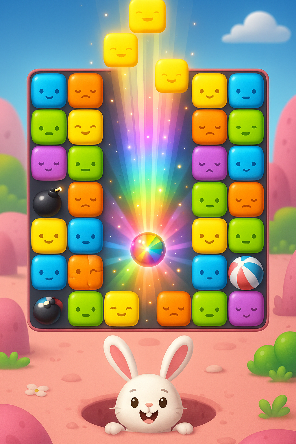 Pop Block Puzzleのプレイ画面|同じ色のブロックを消す場面