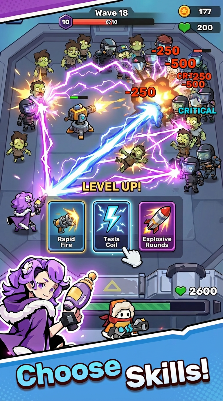 Survival Defense Zombieのバトル｜押し寄せるゾンビと戦う場面