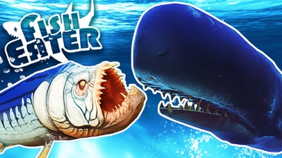 サメサメ進化論のキー画像|鋭い牙の大きな魚と巨大なクジラが対峙する迫力のイラスト