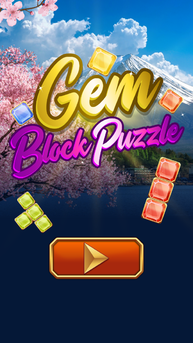 Gem Block Puzzleのプレイ画面|桜と富士山を背景に宝石ブロックを盤面に並べていく場面