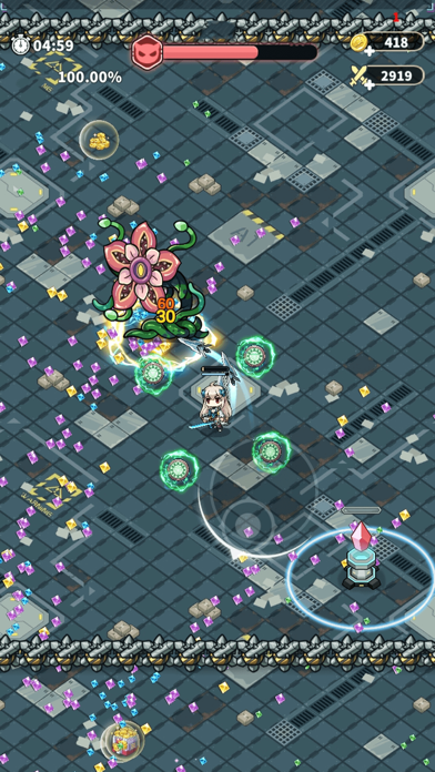 終末先鋒隊のプレイ画面｜廃墟のマップで大量の感染体に囲まれながら戦う場面