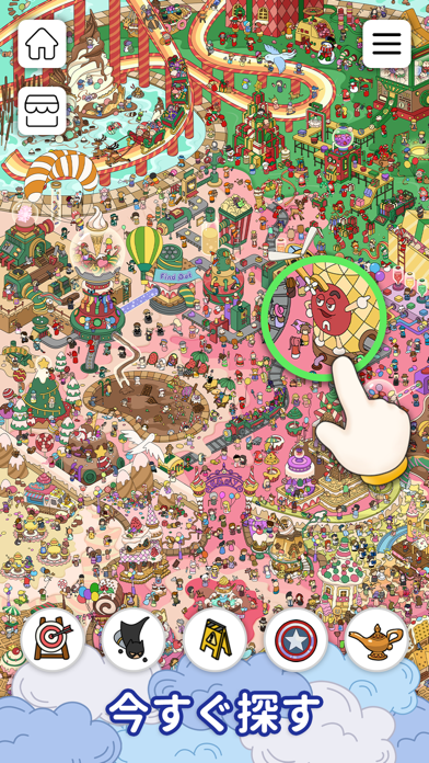 Find It Outのプレイ画面｜にぎやかなシーンから隠されたものを探す場面