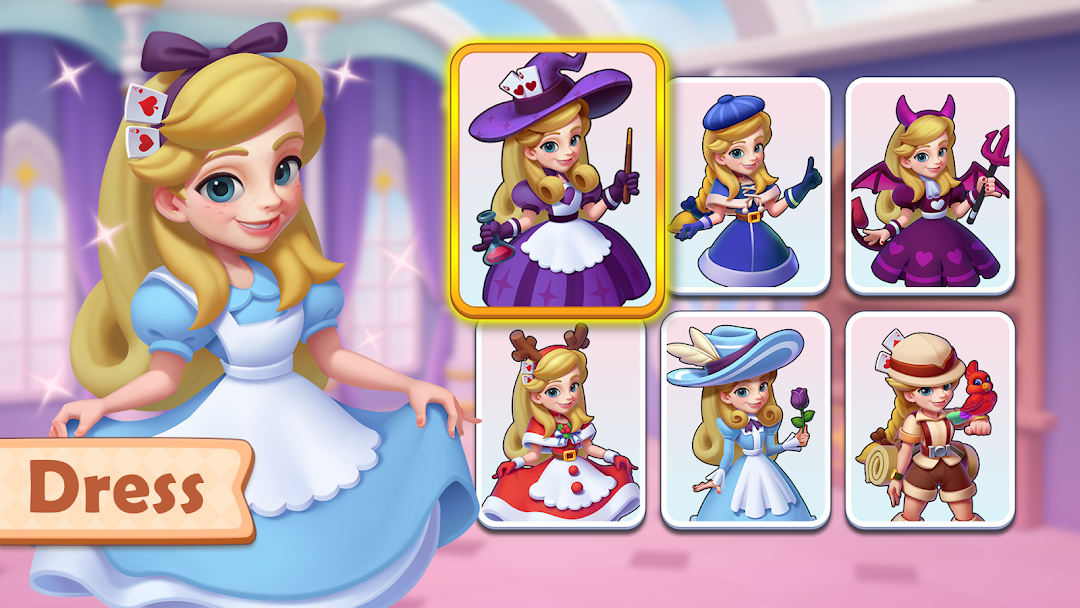 Alice's Mergelandの着せ替え｜アリスをさまざまな衣装にドレスアップする場面