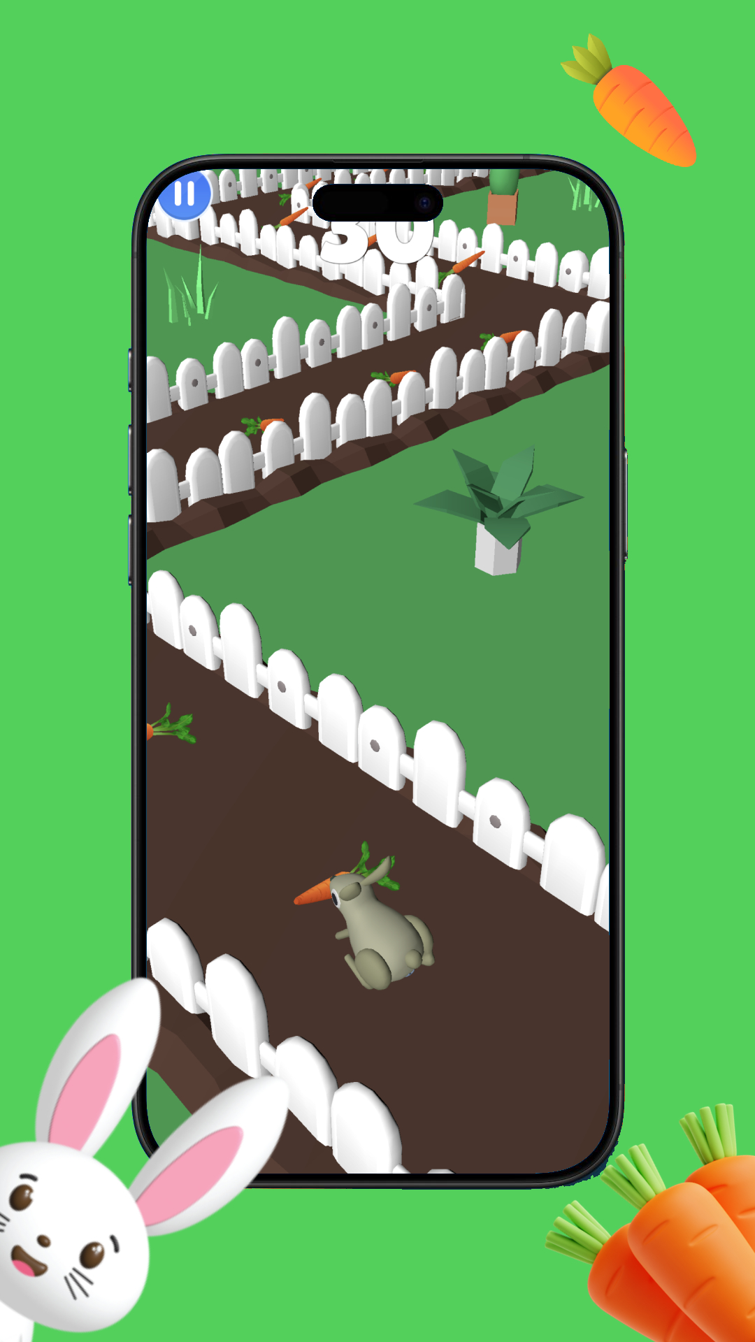 Bunny Runnerのコース|柵などの障害を避けて道を進む場面