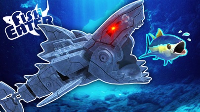 サメサメ進化論のイメージ画像|機械のような巨大魚と逃げる小さな魚