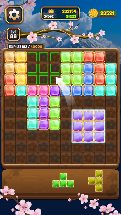 Gem Block Puzzleの盤面|カラフルな宝石ブロックを縦横にそろえてラインを作る場面