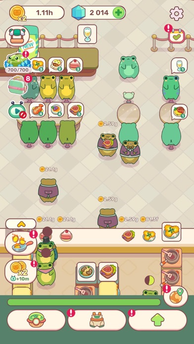 Frogs Kitchenの賑わう店内|たくさんのカエルの客とシェフでにぎわうキッチンの場面