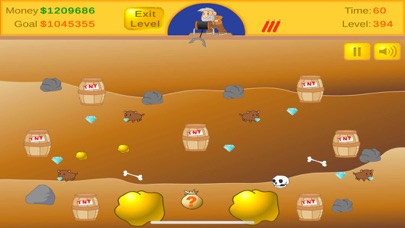 Classic Minerのプレイ画面｜クレーンを下ろして地中の金塊を掘り出す場面