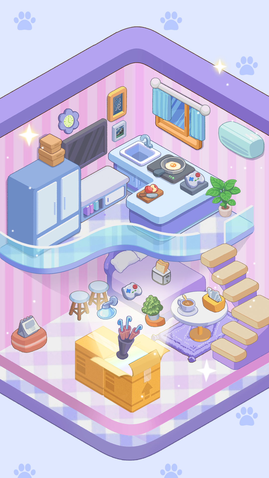 Dreamy Roomの部屋づくり｜パステル調のキッチンを整えていく場面
