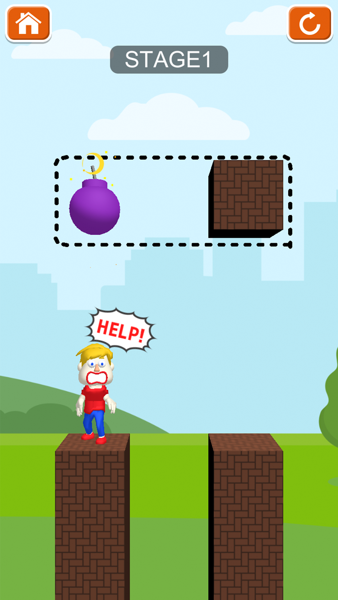 Save them allのステージ1|爆弾とブロックを線で防ぐ序盤の場面