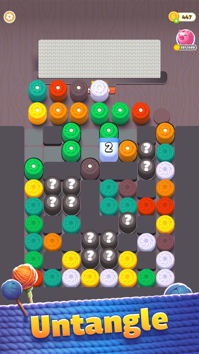 スレッドジャムのパズル｜色糸を正しい順番に整理する場面