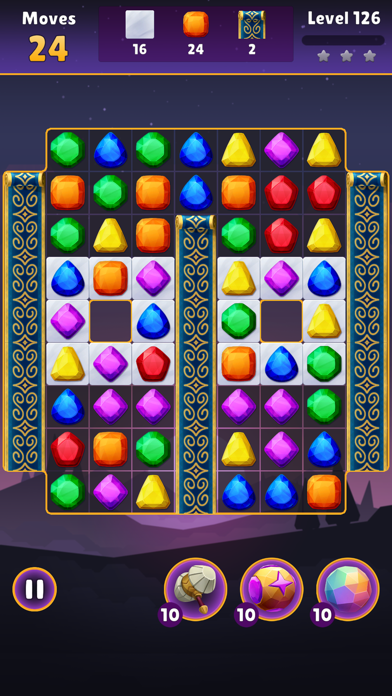 Jewel Questの難ステージ|柱や仕切りのある複雑な盤面の場面