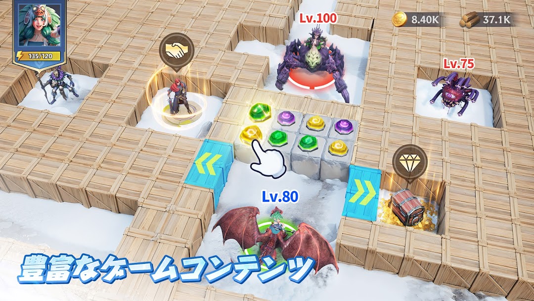 パズル＆カオスのパズル｜マッチ3で宝石をそろえて戦う場面