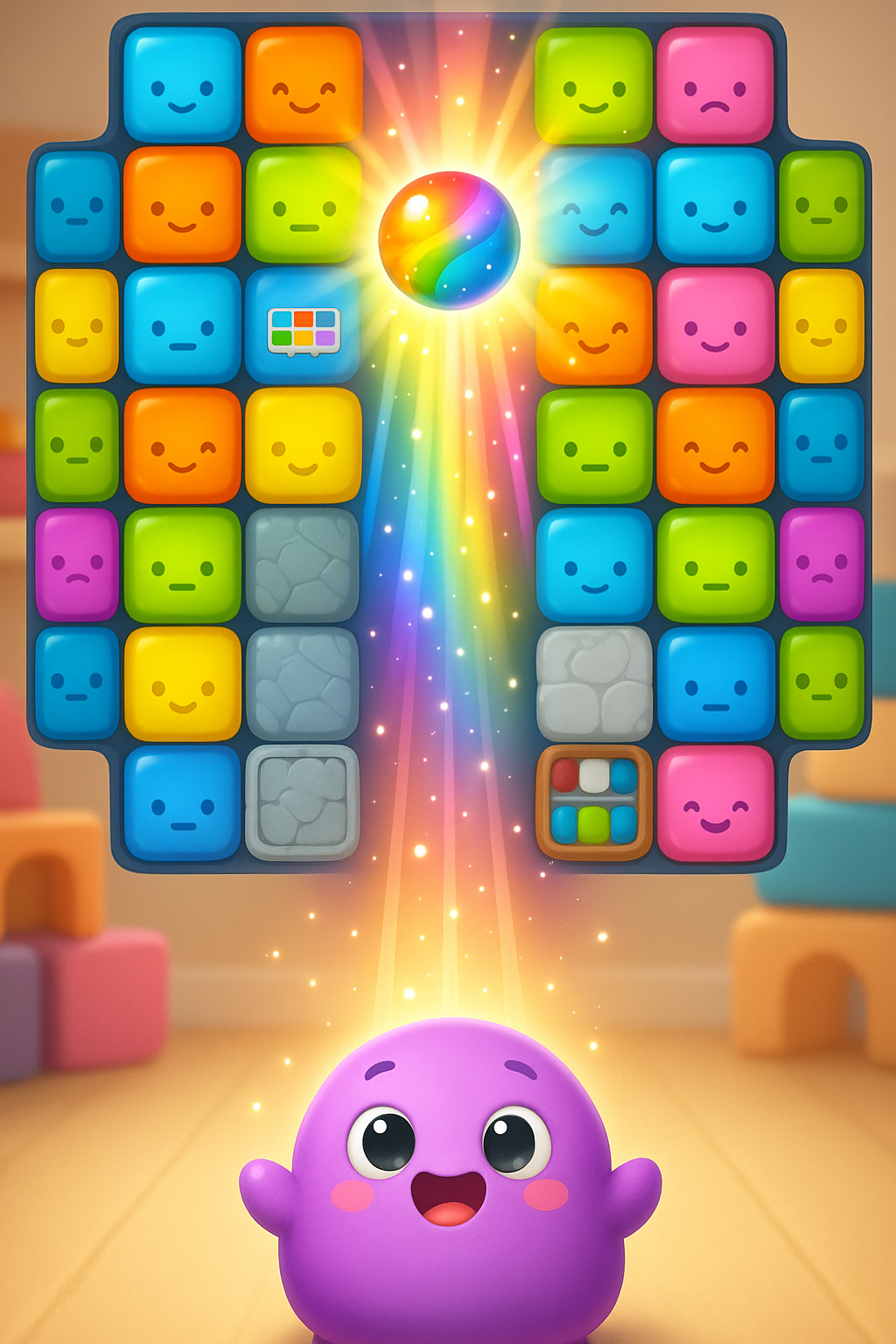 Pop Block Puzzleのレインボー|虹色ブロックで一掃する場面